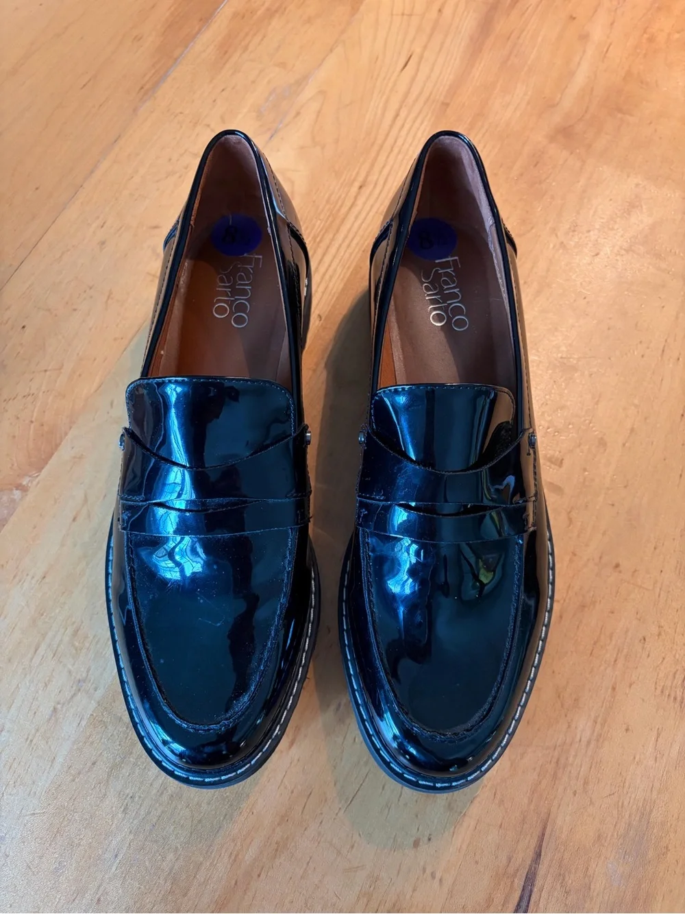Franco Sarto Cassandra Black Patent Leather Penny Loafers size 8.5
